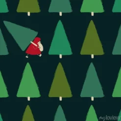 Tapeta: Santa stealing christmas tree seamless pattern.
