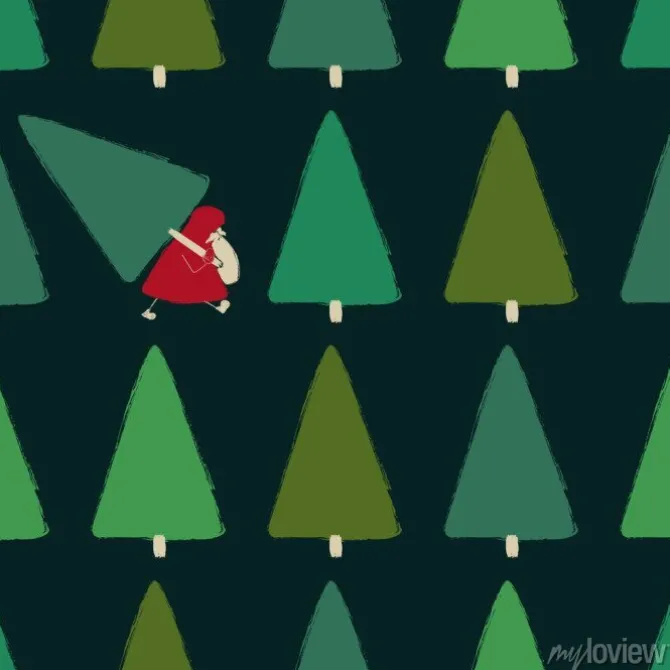 Tapeta: Santa stealing christmas tree seamless pattern.