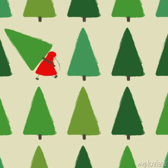 Tapeta: Santa stealing christmas tree seamless pattern.