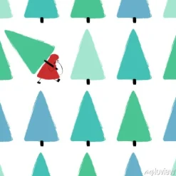 Tapeta: Santa stealing christmas tree seamless pattern.