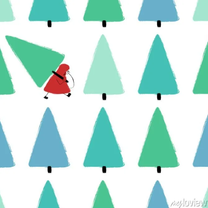 Tapeta: Santa stealing christmas tree seamless pattern.