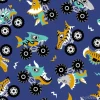 Tapeta: Scary animal monster trucks seamless vector pattern on dark blue