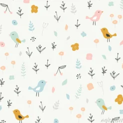 Tapeta: Seamless childish pattern with tiny birds and floral elements.