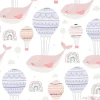 Tapeta: Seamless childish pattern with pink sleeping whales hot air balloons.