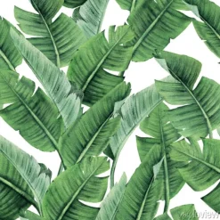 Tapeta: Seamless floral pattern with tropical leaves on light background.