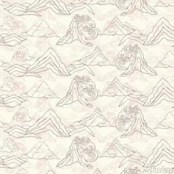 Tapeta: Seamless illustration of landscape with stylized mountains, waterfalls,