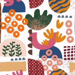 Tapeta: Seamless pattern abstract shapes collage pink orange green blue