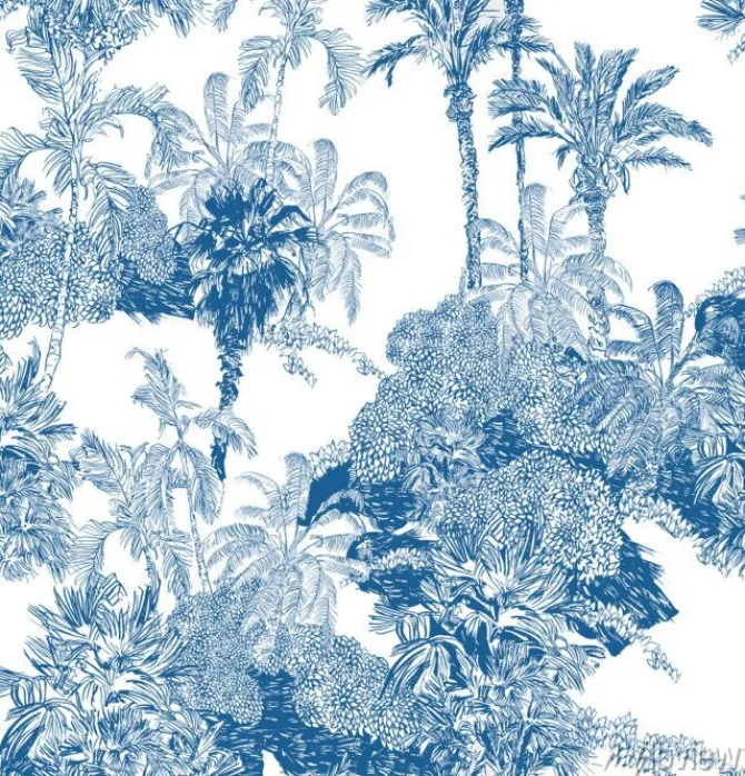 Tapeta: Seamless pattern blue and white cobalt tropical jungles with