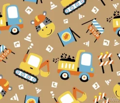 Tapeta: Seamless pattern cartoon of construction vehicles, construction