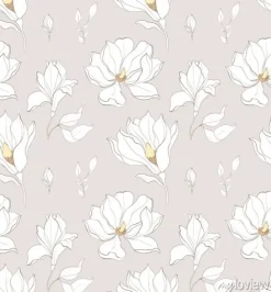 Tapeta: Seamless pattern, hand drawn white magnolia blossom.