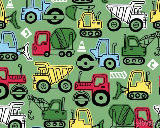 Tapeta: Seamless pattern vector of construction vehicles cartoon