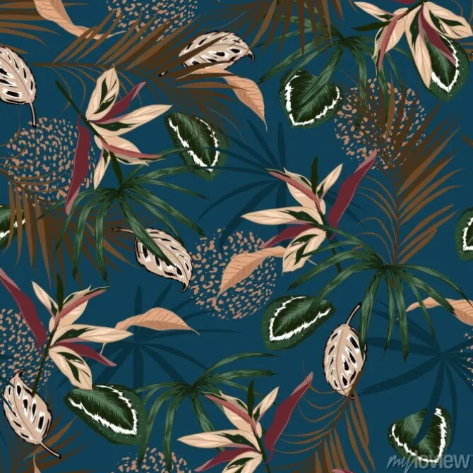Tapeta: Seamless pattern vector dark tropical jungle and colorful palm