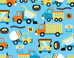 Tapeta: Seamless pattern vector of trucks cartoon with traffic signs