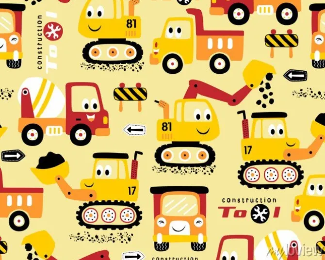 Tapeta: Seamless pattern vector with funny construction vehicles