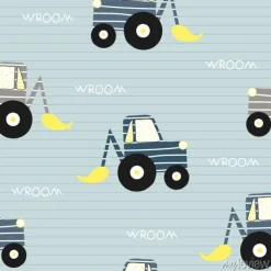 Tapeta: Seamless pattern with bulldozer. kids funny textile print. vector