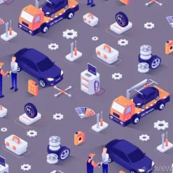 Tapeta: Seamless pattern with car repair service concept