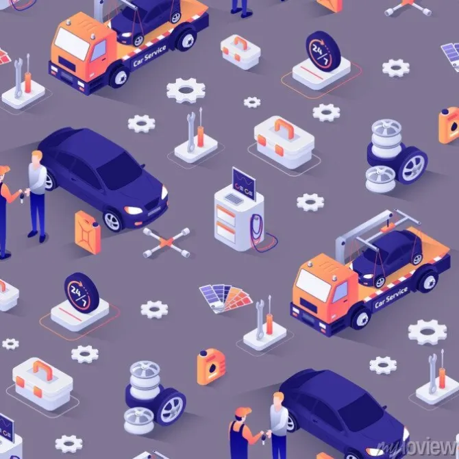 Tapeta: Seamless pattern with car repair service concept