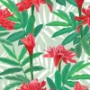 Tapeta: Seamless pattern with tropical torch ginger flowers with leaves