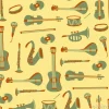 Tapeta: Seamless pattern with music symbols and instruments. vector doodle