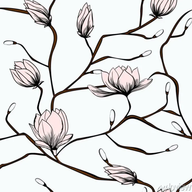 Tapeta: Seamless pattern with flowers. pink magnolias on a white background.