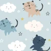 Tapeta: Seamless pattern with cute clouds and cats. vector illustration,