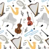 Tapeta: Seamless pattern with musical instruments on the white background.