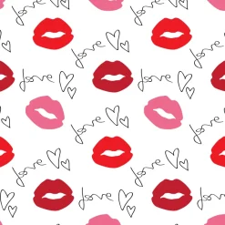 Tapeta: Seamless pattern with red lips imprint and drawn text love