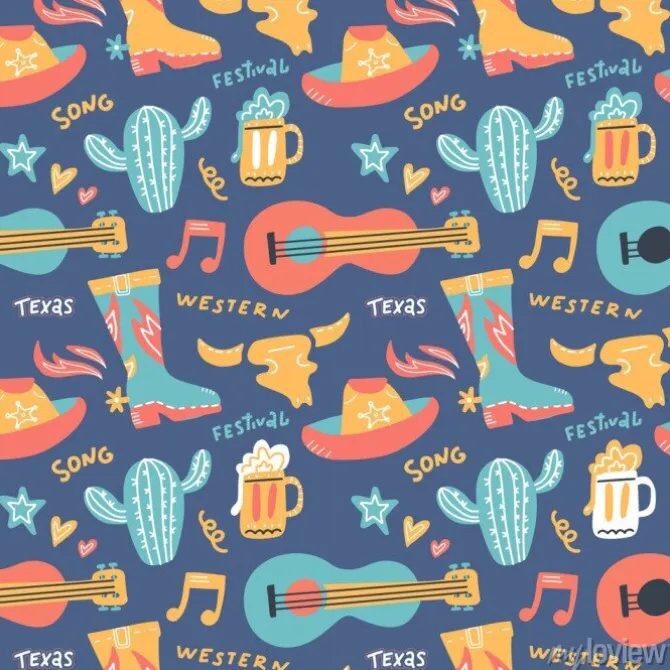 Tapeta: Seamless pattern with country music elements. music background.