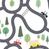 Tapeta: Seamless pattern with roads and cars, trees and forest, childish