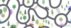 Tapeta: Seamless pattern with roads and cars, trees and forest, childish