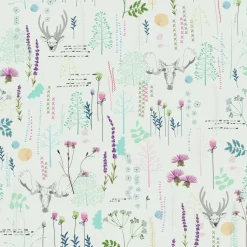 Tapeta: Seamless pattern with trees shrubs foliage deer elk animals on