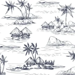 Tapeta: Seamless patterns with tropical landscapes, palm trees, hawaii.