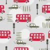 Tapeta: Seamless road pattern with cartoon red london bus and car. baby