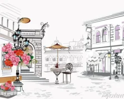 Tapeta: Seria tła zdobią kwiaty, stare miasto widoki i kawiarnie uliczne.