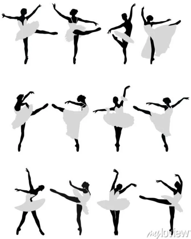 Tapeta: Silhouettes ballerinas na białym tle