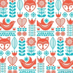 Tapeta: Skandynawski bez szwu wektor wzór ludowy z kwiatami i zwierzętami