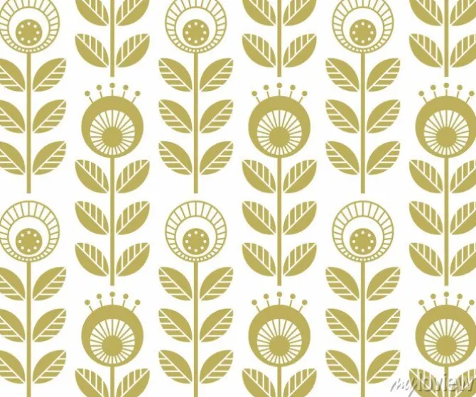 Tapeta: Skandynawskie kwiaty w stylu ludowym - kwiatowy wzór bez szwu