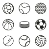 Tapeta: Sportowe piłki minimalny linia linii wektorowych ikonę zestawu.