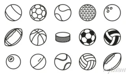 Tapeta: Sportowe piłki minimalny linia linii wektorowych ikonę zestawu.