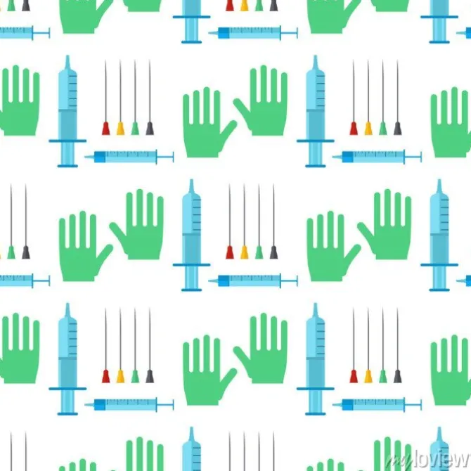 Tapeta: Strzykawki bezszwowego deseniowego tło kreskówki szpitalnego