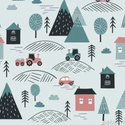 Tapeta: Styl skandynawski. wzór wioski bez szwu.