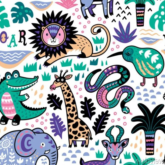 Tapeta: Szablon bez szwu deseń z zwierząt dżungli wektora