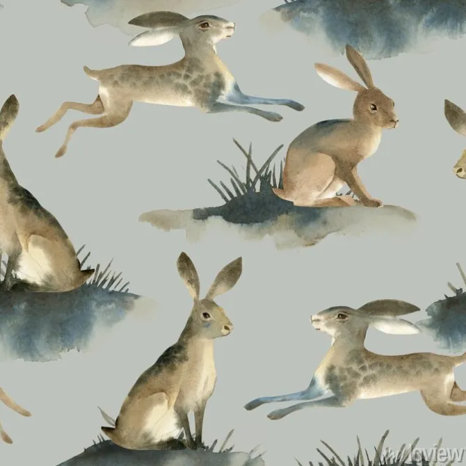 Tapeta: Szare zające w stylu akwareli