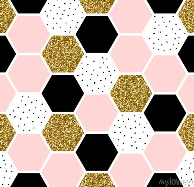 Tapeta: Sześciany tworzące wzór z czarnym i różowym