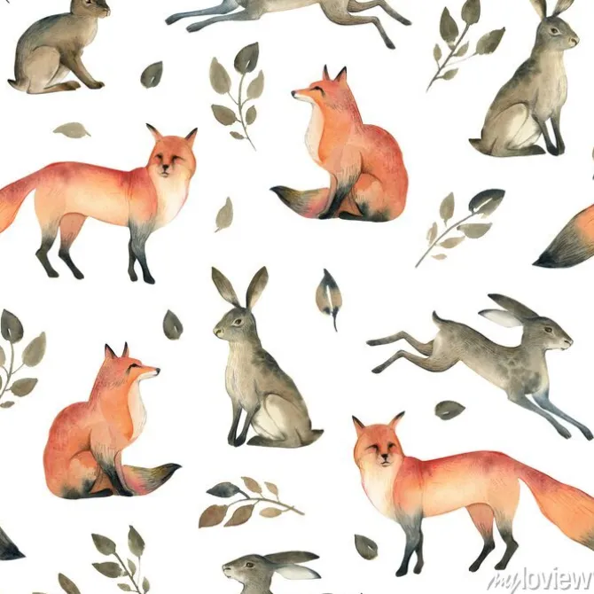 Tapeta: Szkic akwarela akwarela realistyczne leśne. wzór szwów na temat