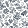 Tapeta: Tasty basil, mozarella, tomato, olive, garlic seamless pattern.