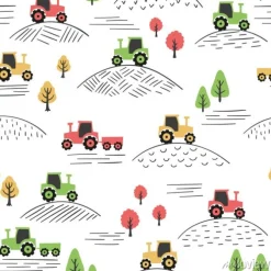 Tapeta: Traktory na polach w stylu rysunku dla dzieci