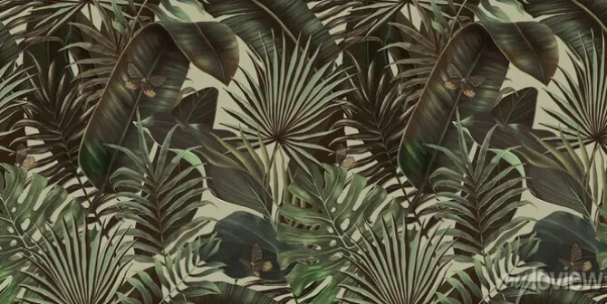 Tapeta: Tropical exotic seamless pattern with tropical green palm, colocasia,