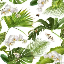Tapeta: Tropical orchid white pattern