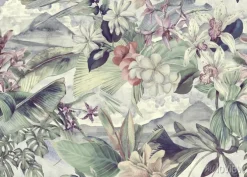 Tapeta: Tropical pattern with flowers and leaves on the background of